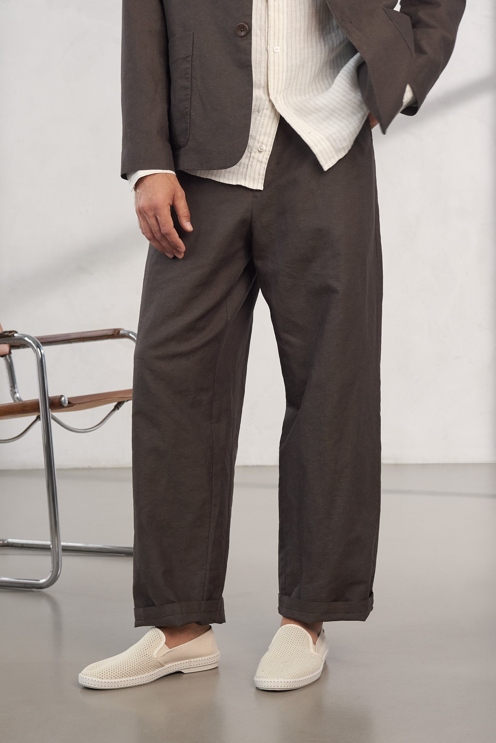 Carlo Linen & Organic Cotton Trousers Coffee