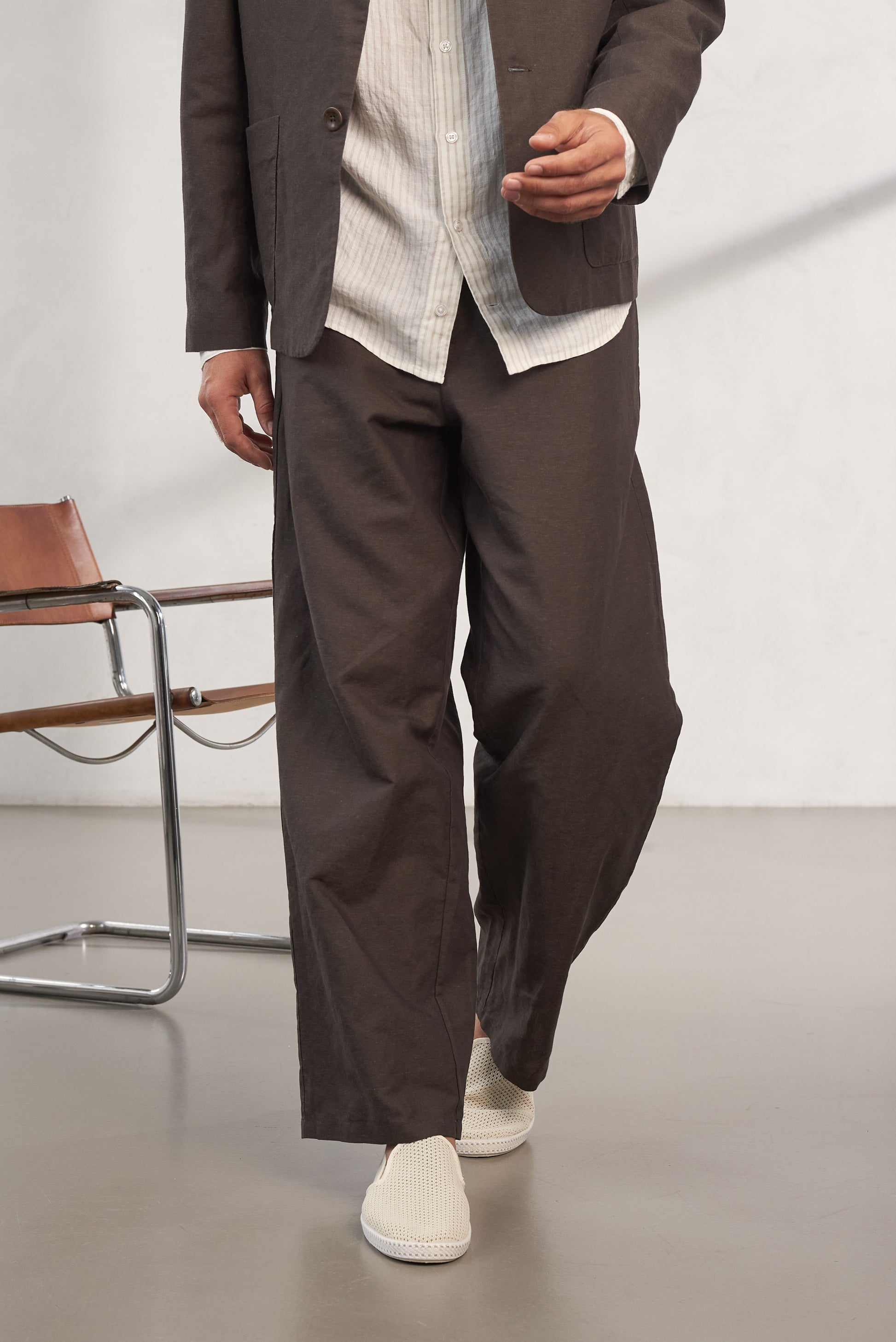 Carlo Linen & Organic Cotton Trousers Coffee