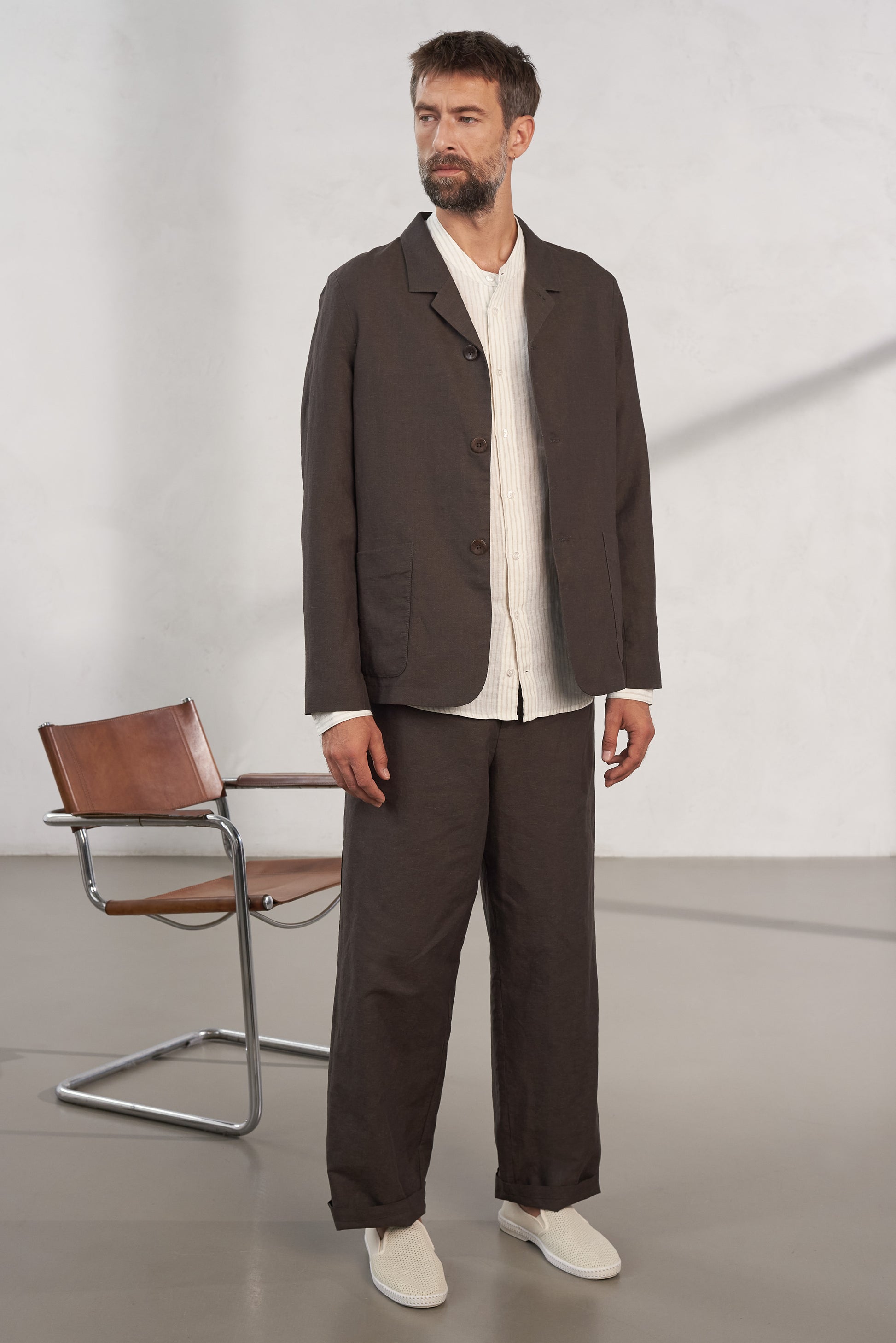 Carlo Linen & Organic Cotton Trousers Coffee