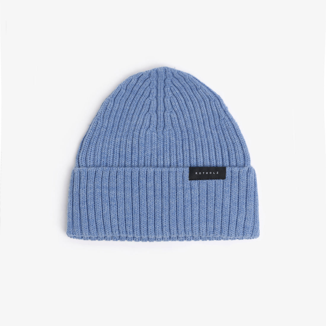 Classic Ribbed Knit Merino Wool Beanie Washed Bue
