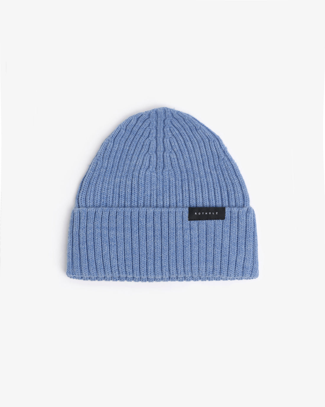 Classic Ribbed Knit Merino Wool Beanie Washed Bue