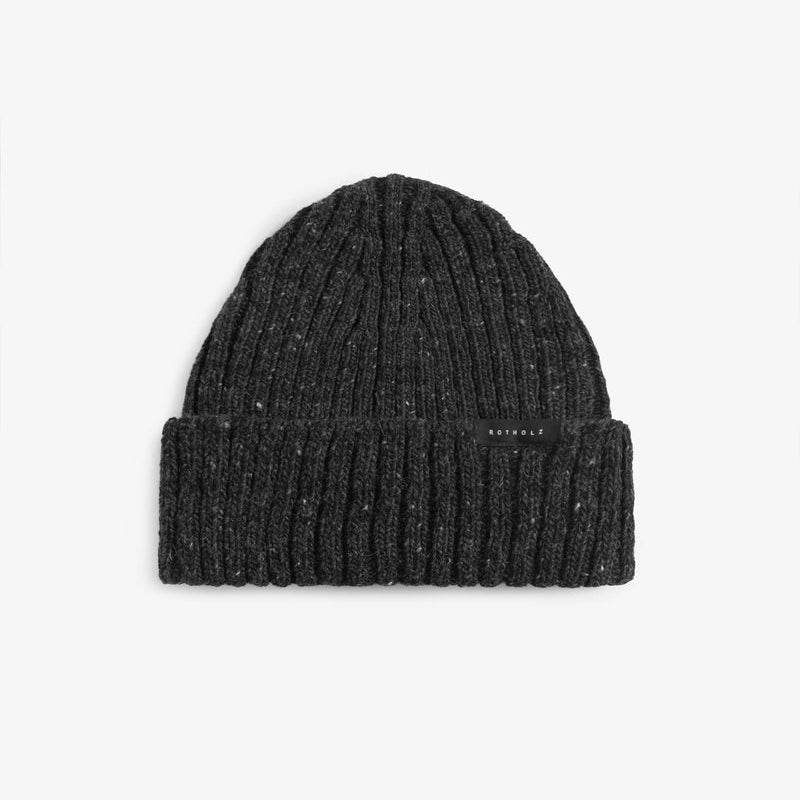 Classic Ribbed Knit Merino Wool Beanie Black