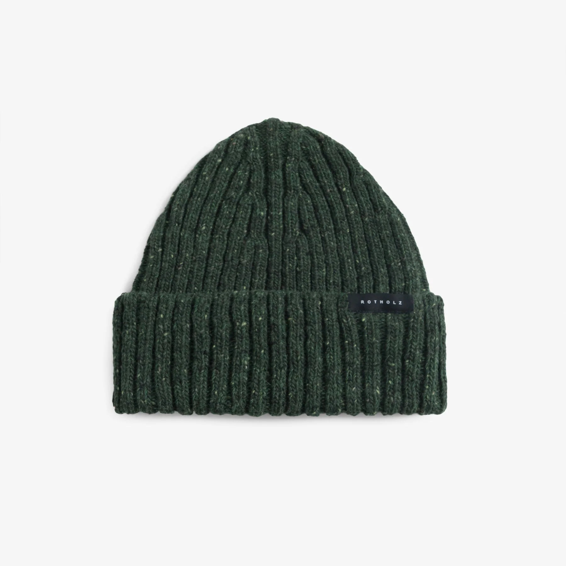 Classic Ribbed Knit Merino Wool Beanie Speckled Green