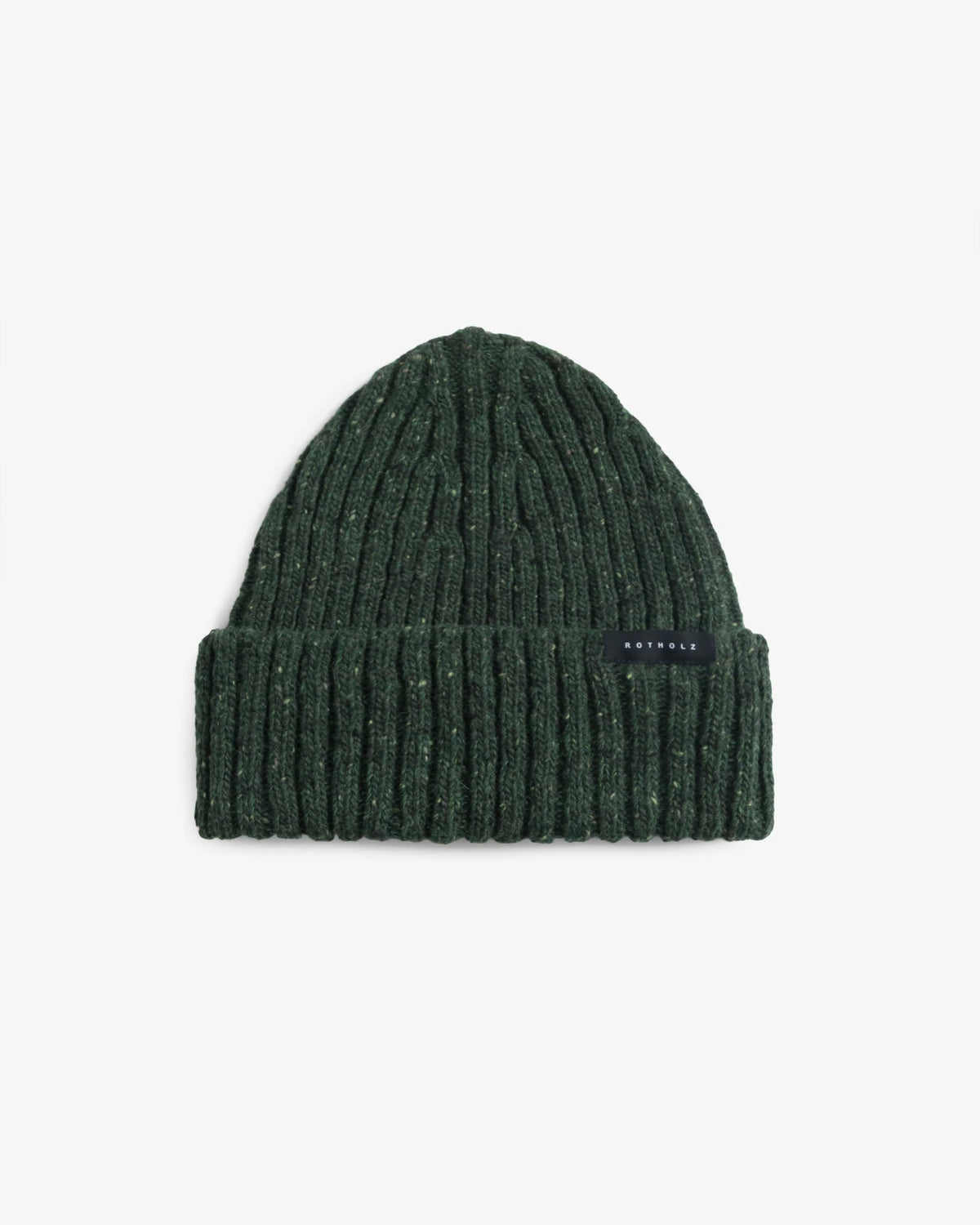 Classic Ribbed Knit Merino Wool Beanie Speckled Green