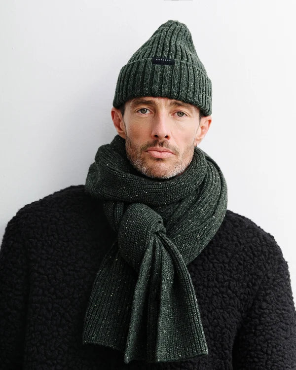 Classic Ribbed Knit Merino Wool Beanie Speckled Green