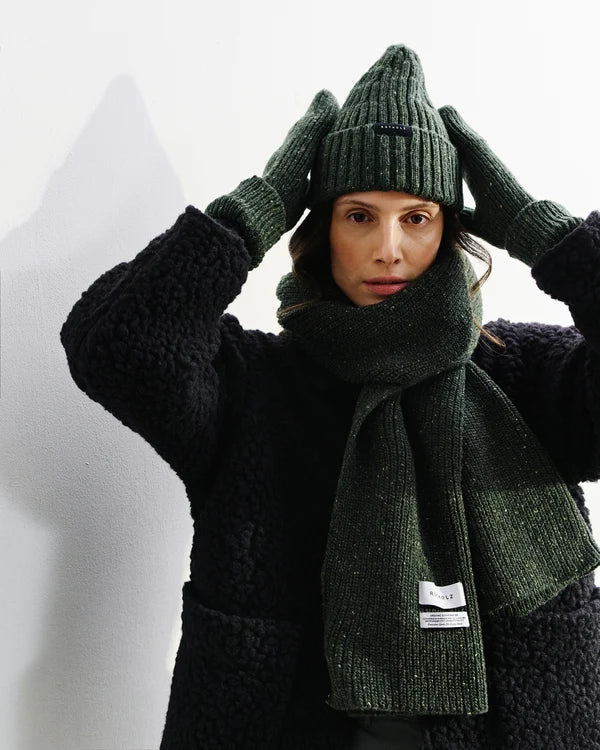 Classic Ribbed Knit Merino Wool Beanie Speckled Green