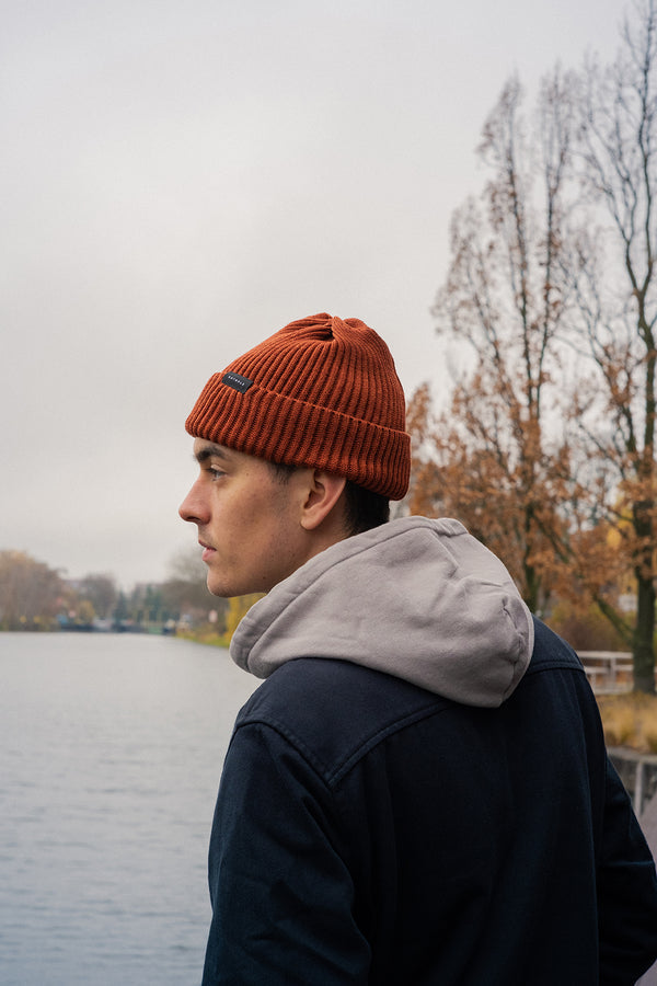 Merino Wool Classic Ribbed Beanie Rust - ROTHOLZ