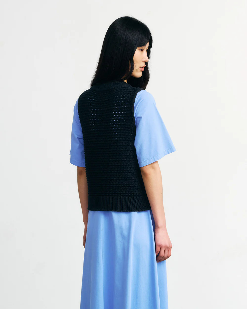 Cropped Knit Vest Organic Cotton True Black