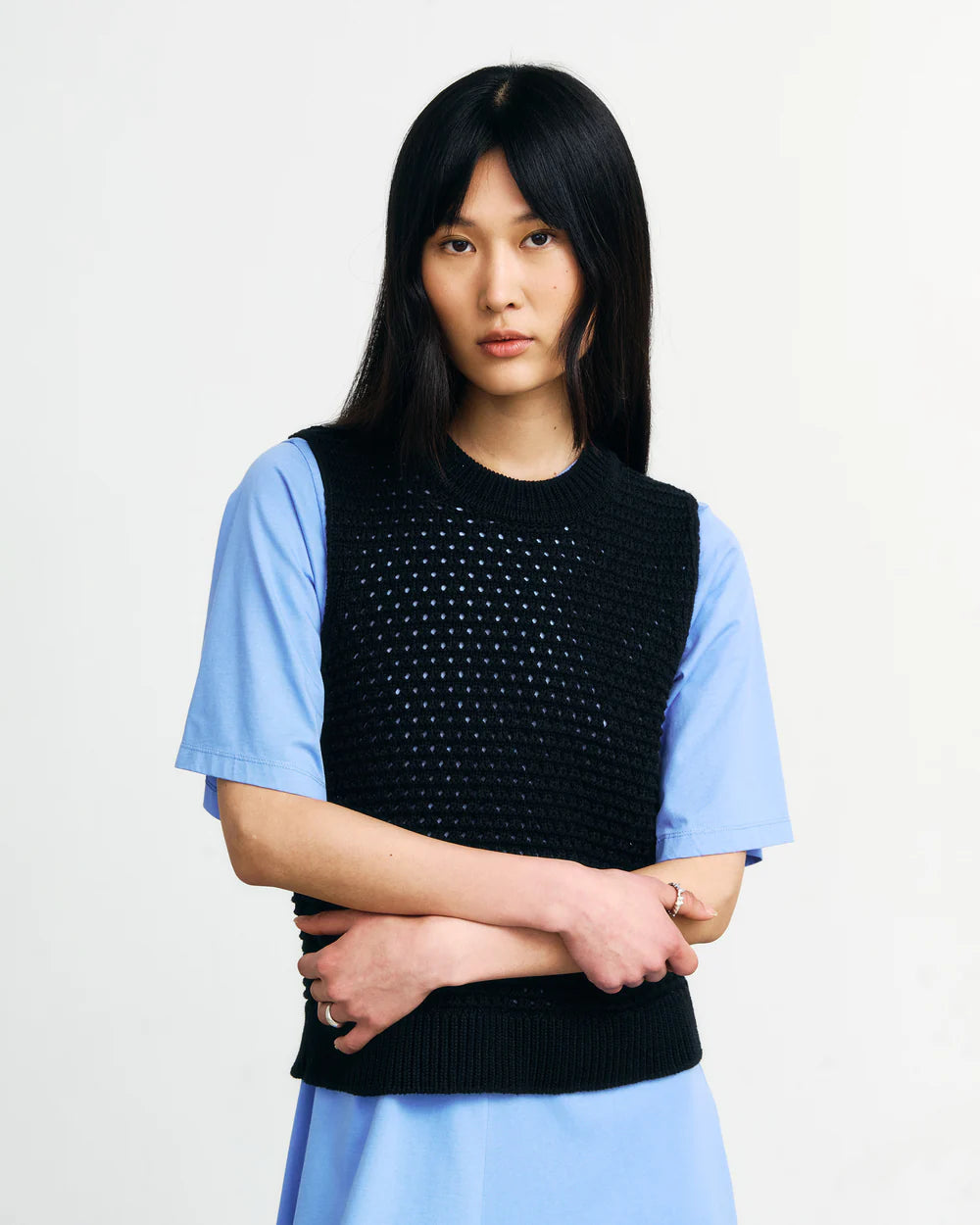 Cropped Knit Vest Organic Cotton True Black