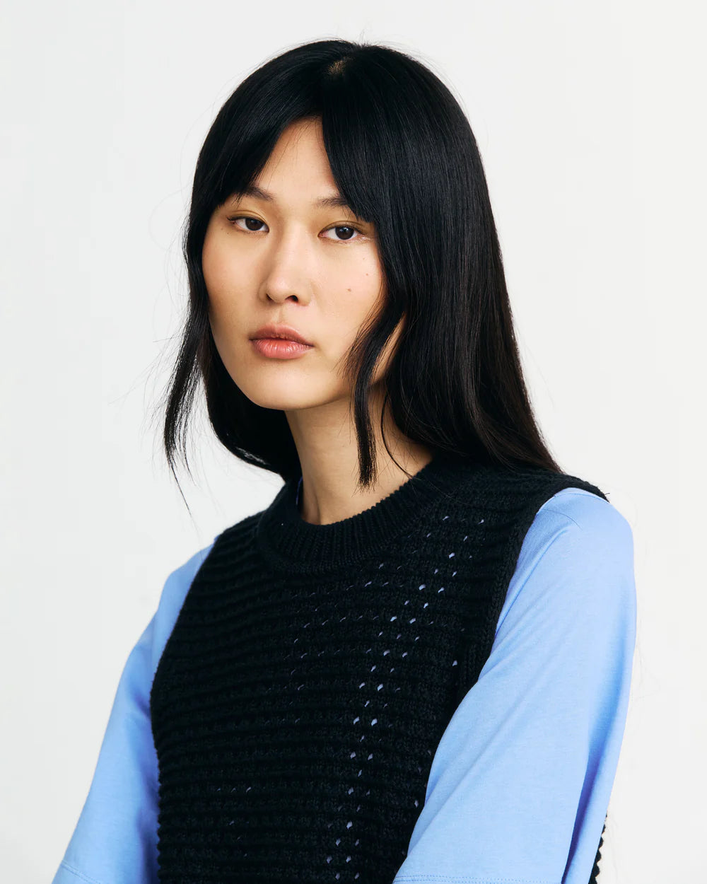 Cropped Knit Vest Organic Cotton True Black