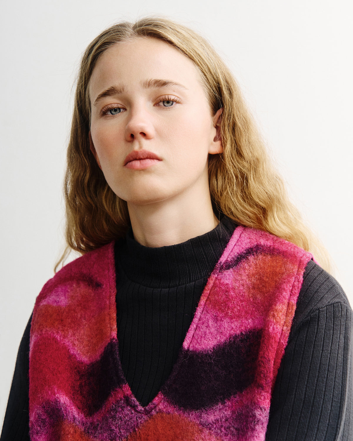 Vest Cropped Organic Wool Wavy Pink