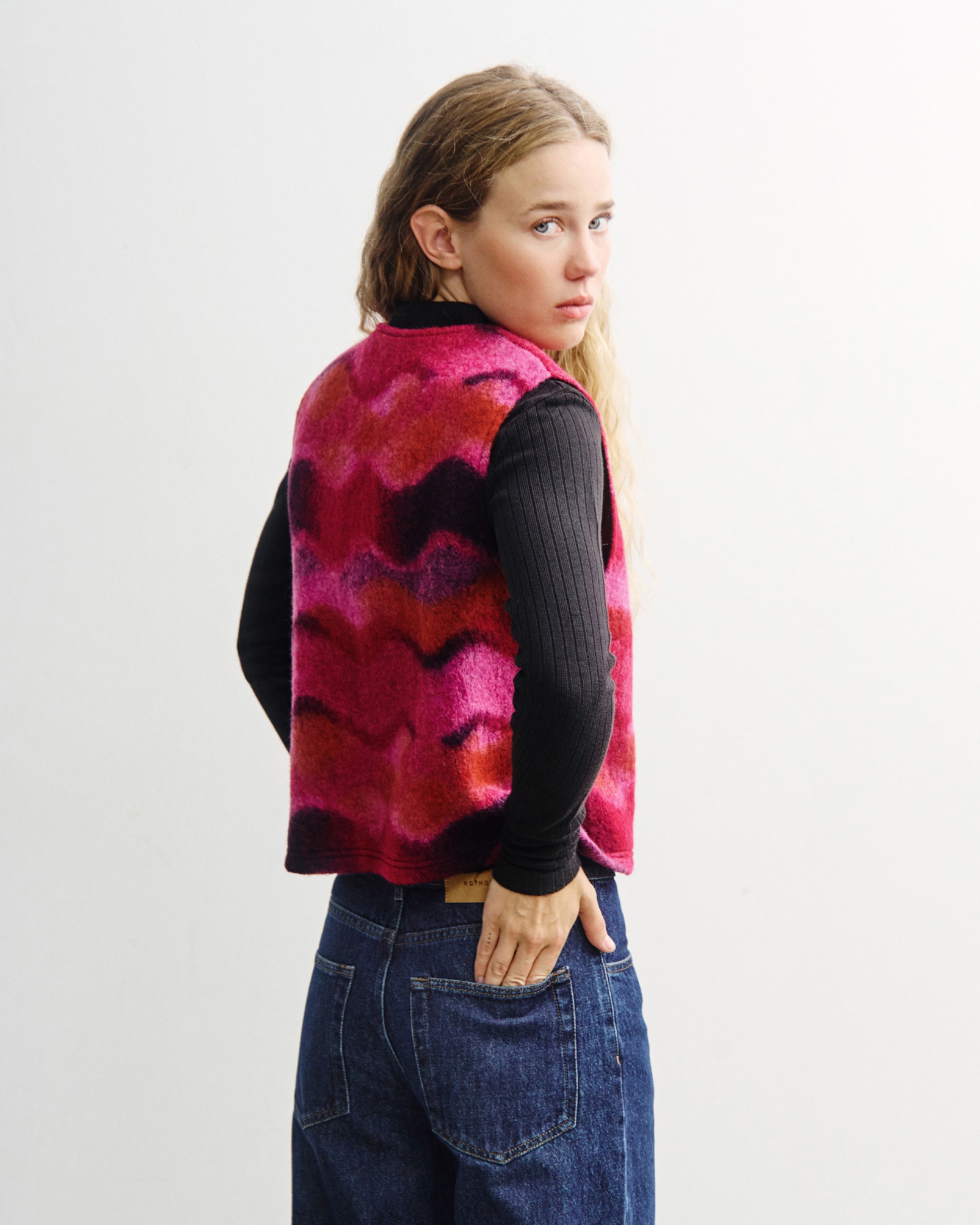 Vest Cropped Organic Wool Wavy Pink