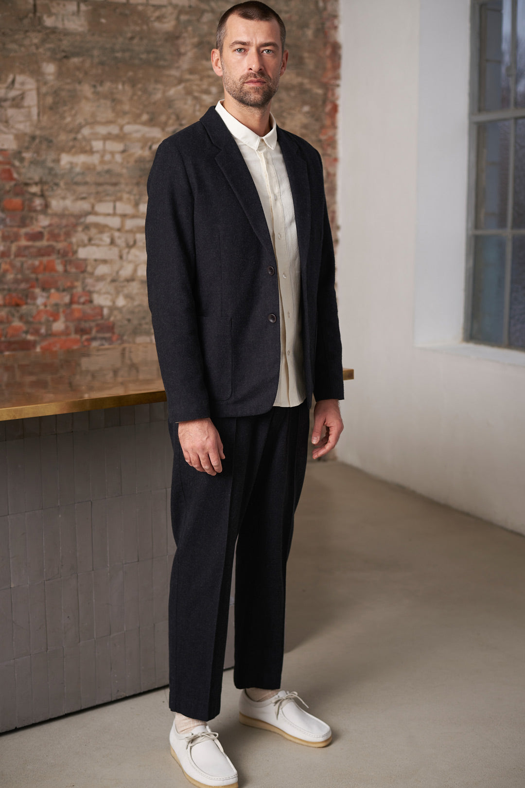 Enver Flannel Blazer Black Melange
