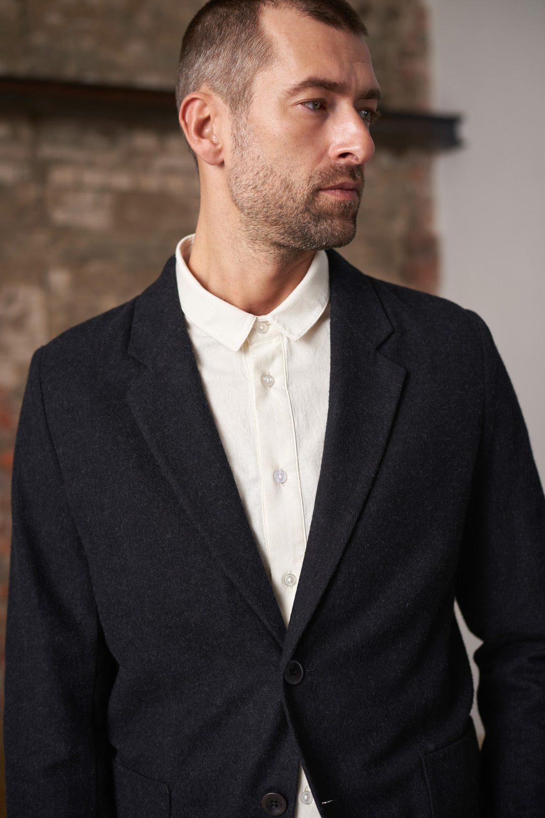 Enver Flannel Blazer Black Melange