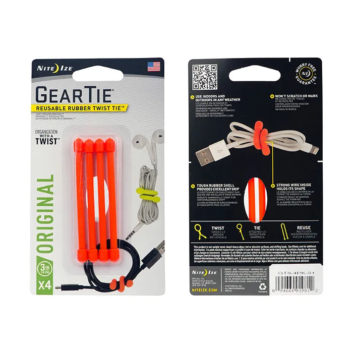 4-pack Gear Tie 7,6cm Bright Orange