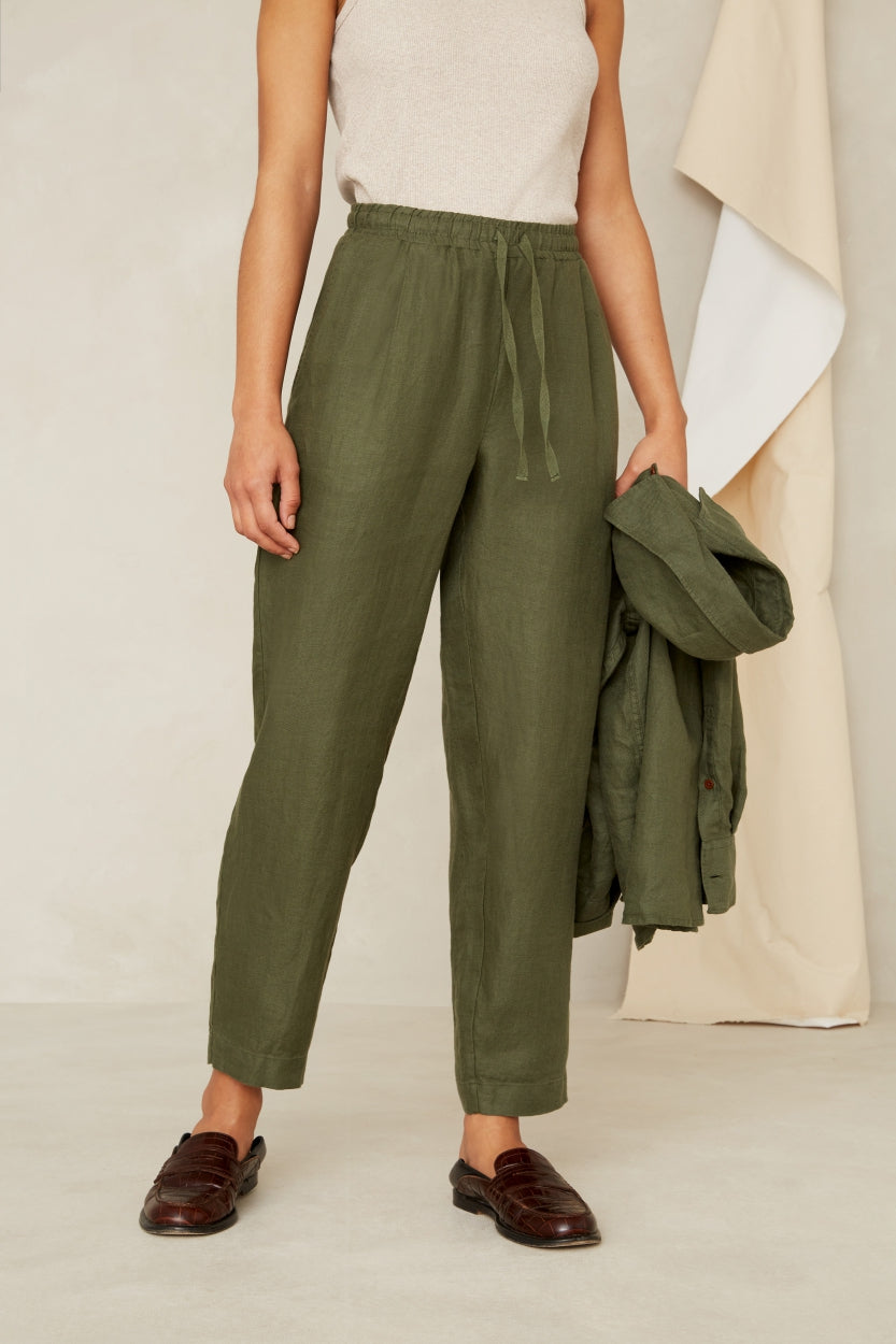 Lourdes Treetop Green Linen Pants - KINGS OF INDIGO