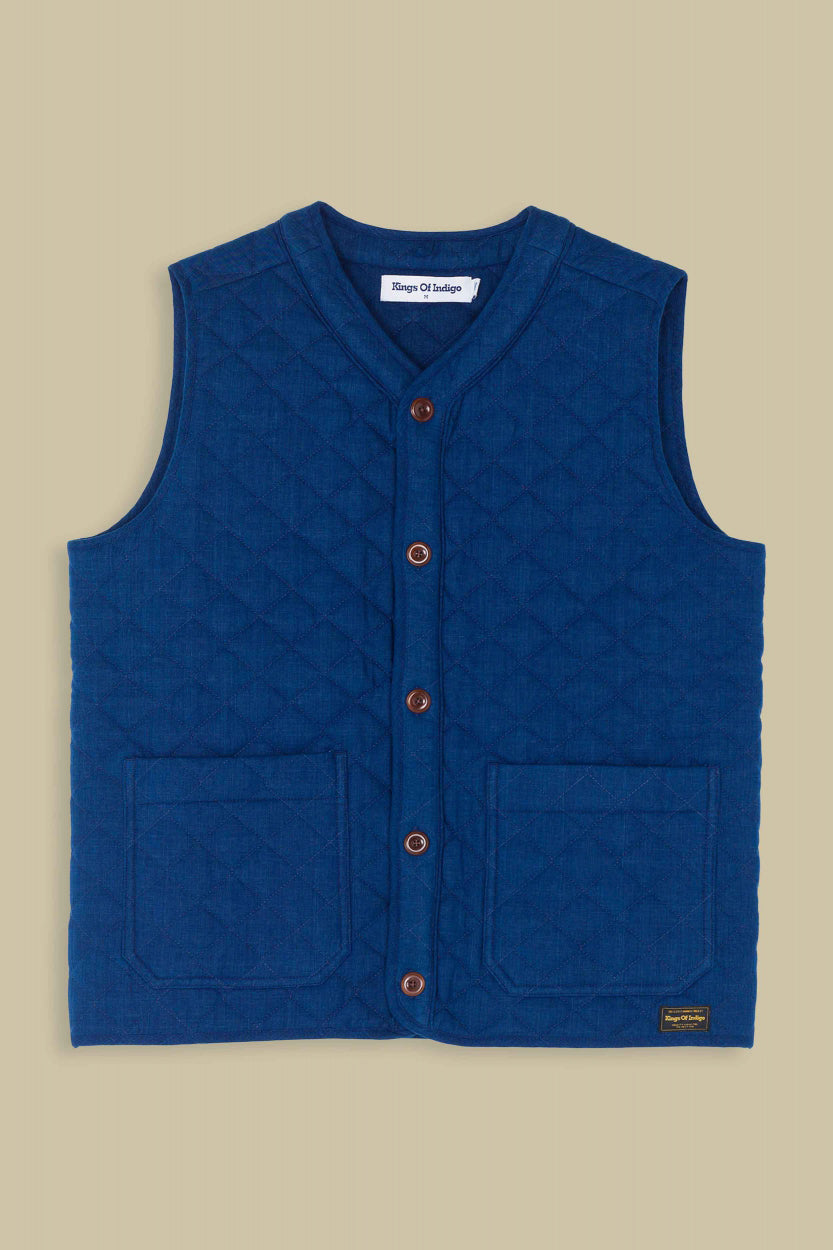 Abbas Vest Quilt Solid Indigo - KINGS OF INDIGO