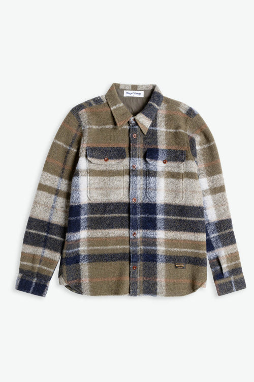 Donovan Wool Overshirt Olive Check - KINGS OF INDIGO