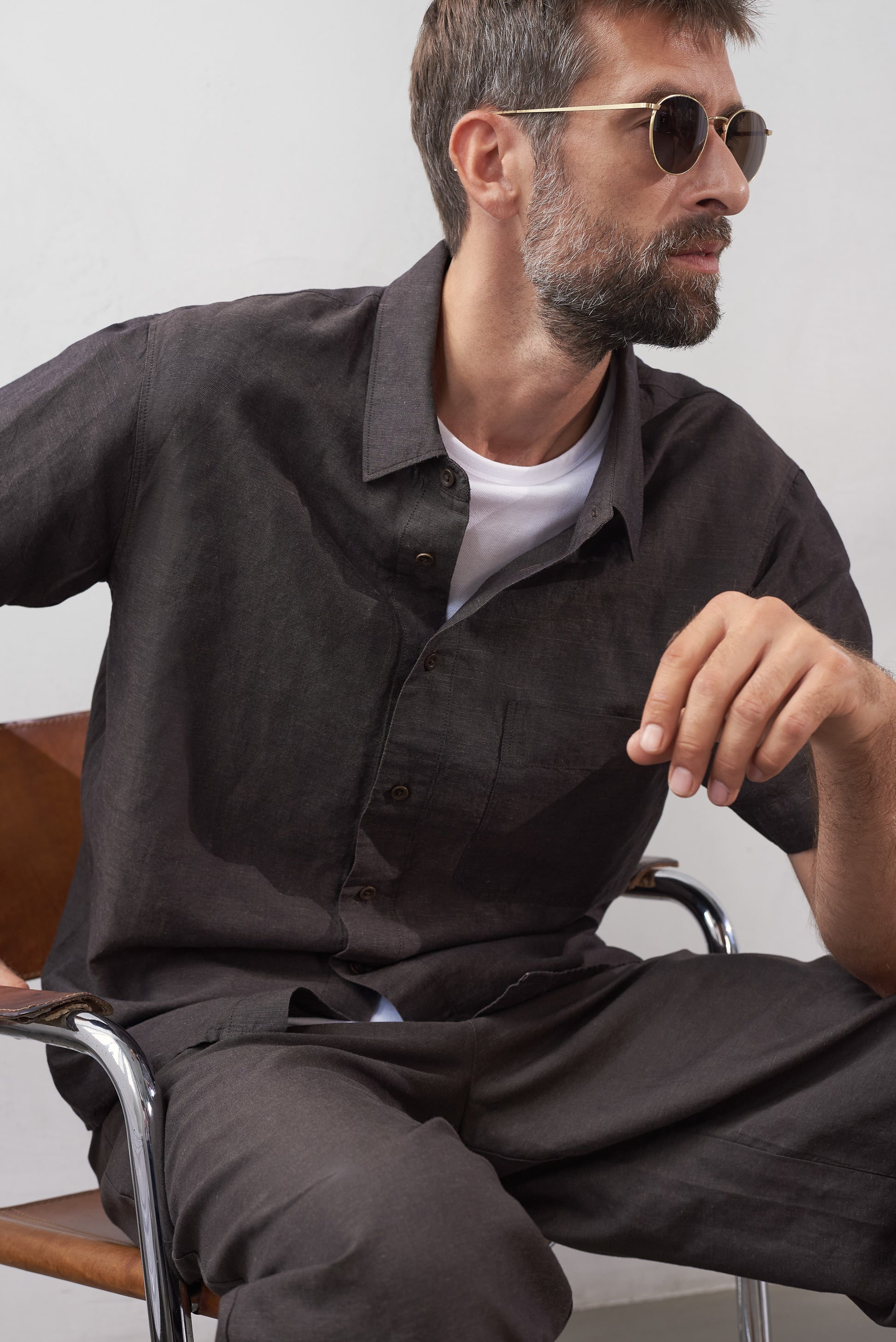 Klaas Linen Blend Short-Sleeve Shirt Coffee