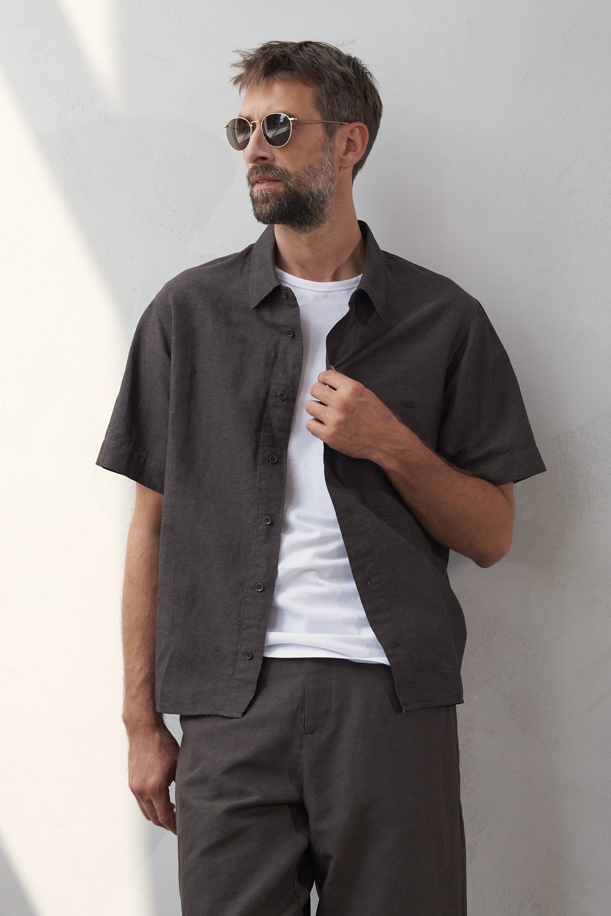 Klaas Linen Blend Short-Sleeve Shirt Coffee