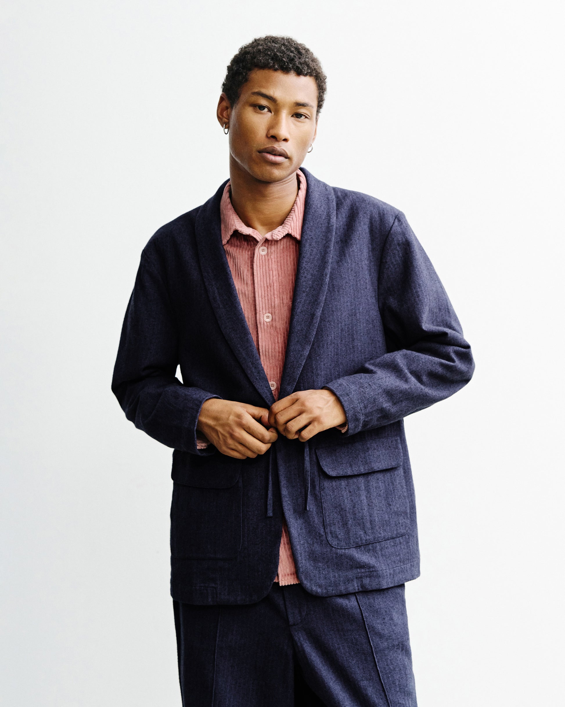 Kimono Blazer Unisex Herringbone Blue