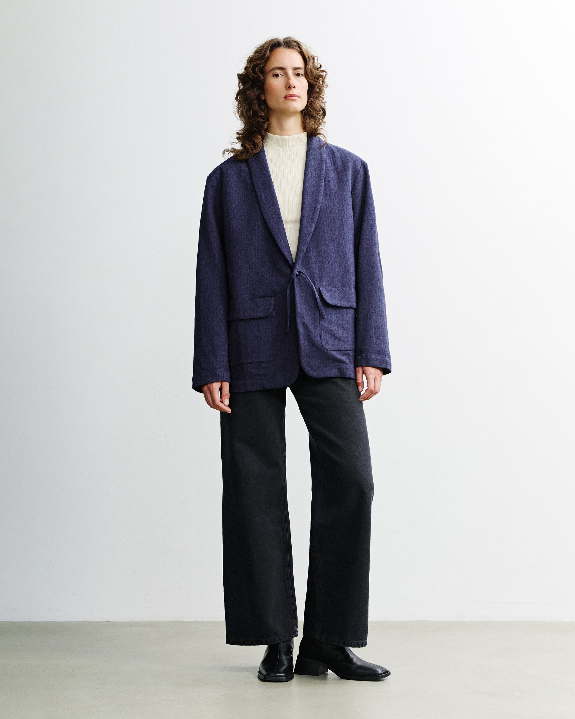 Kimono Blazer Unisex Herringbone Blue
