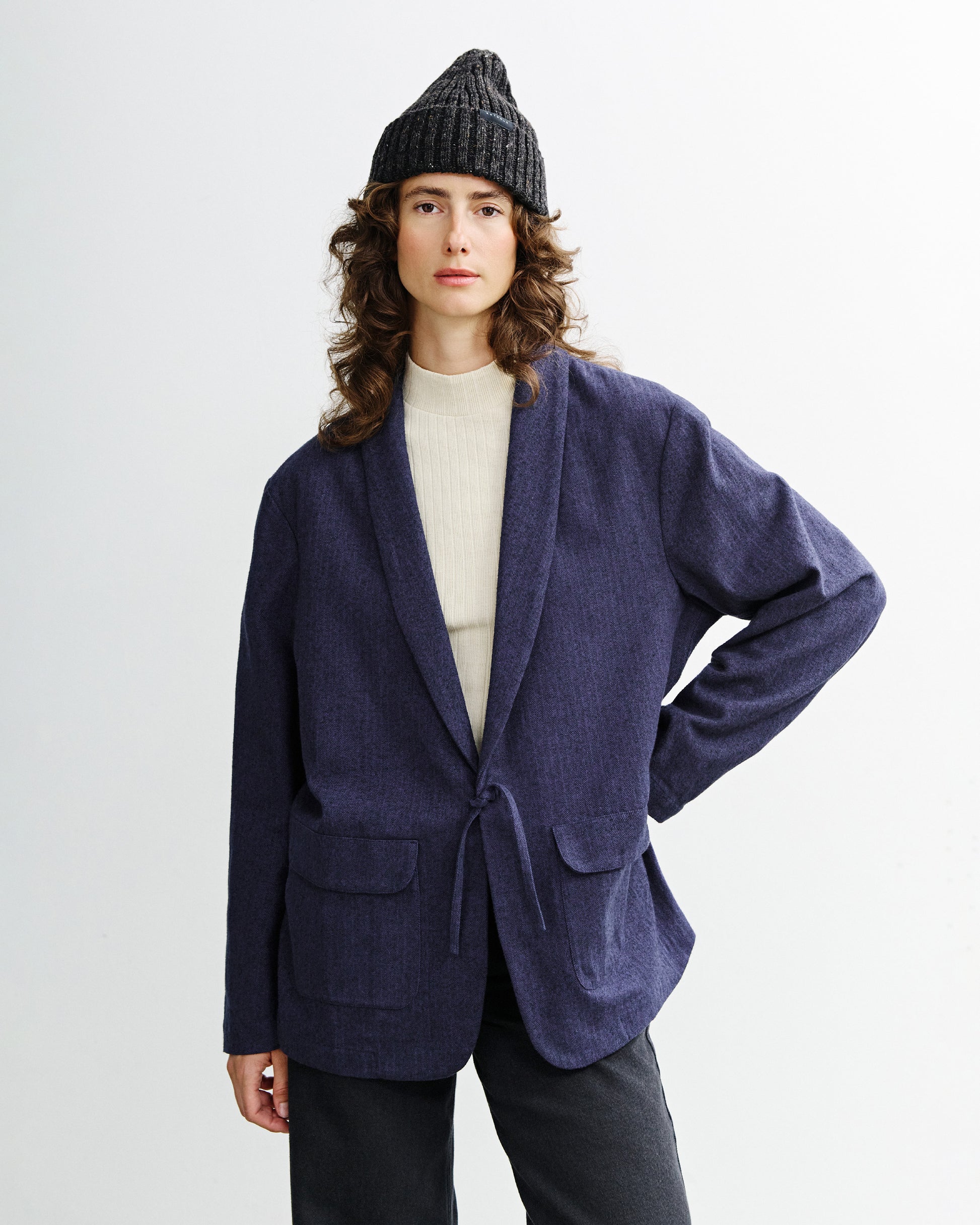Kimono Blazer Unisex Herringbone Blue