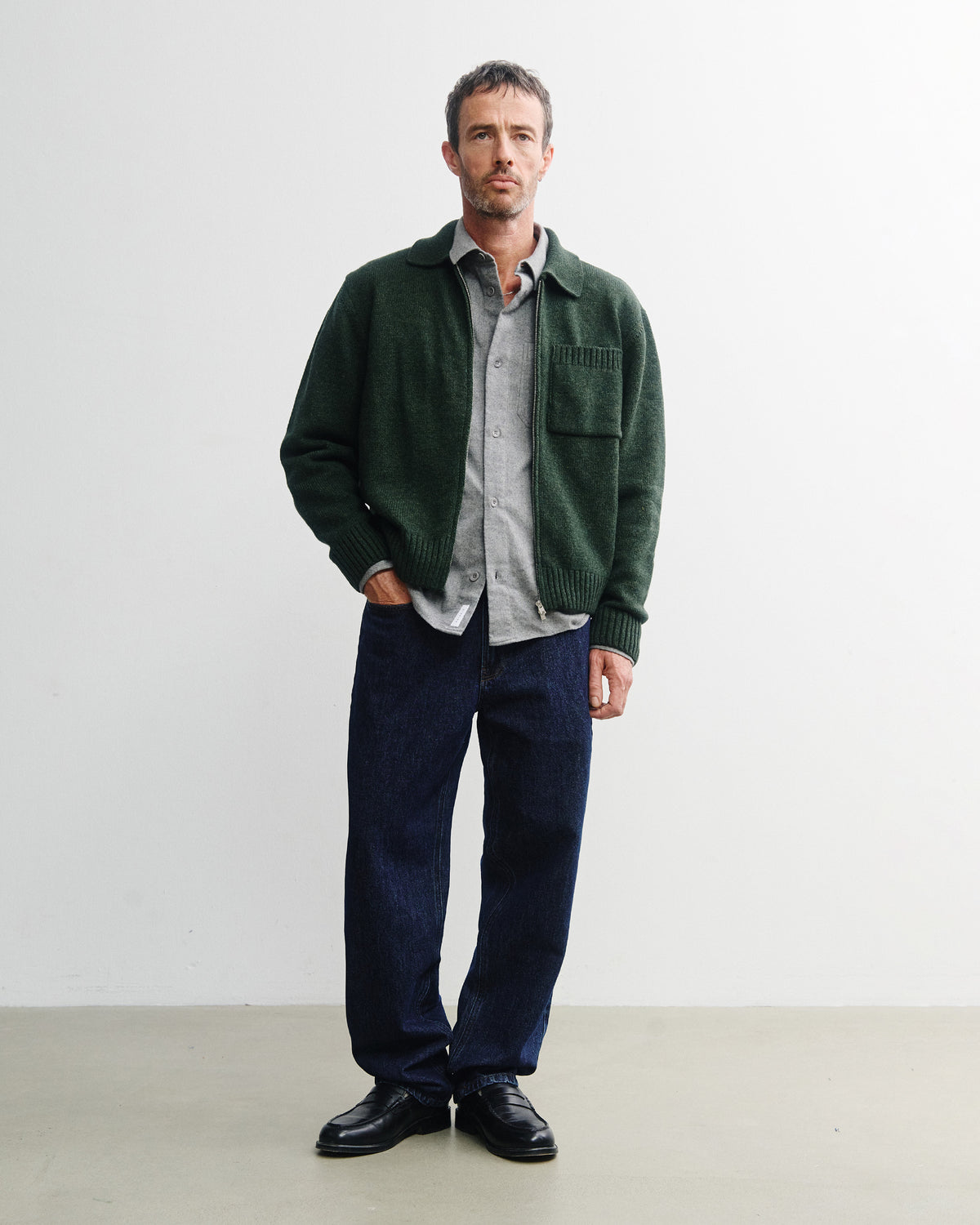 Knit Polo Jip Jacket Green Melange