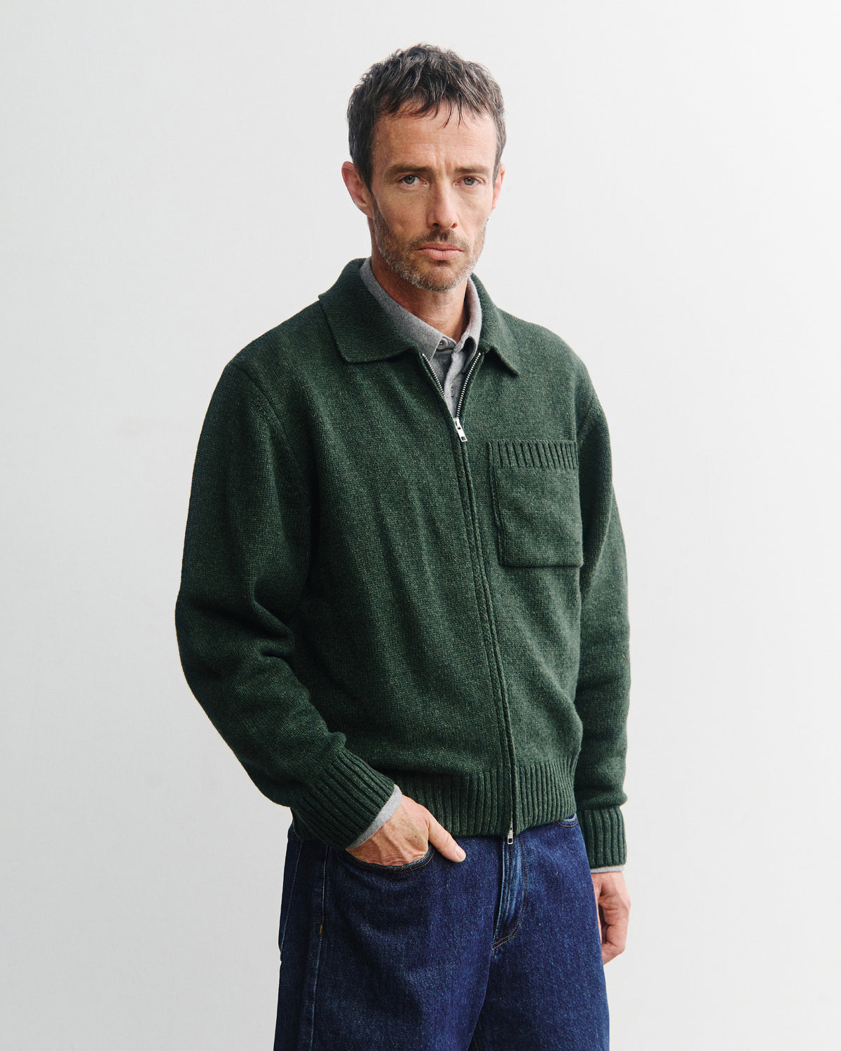 Knit Polo Jip Jacket Green Melange