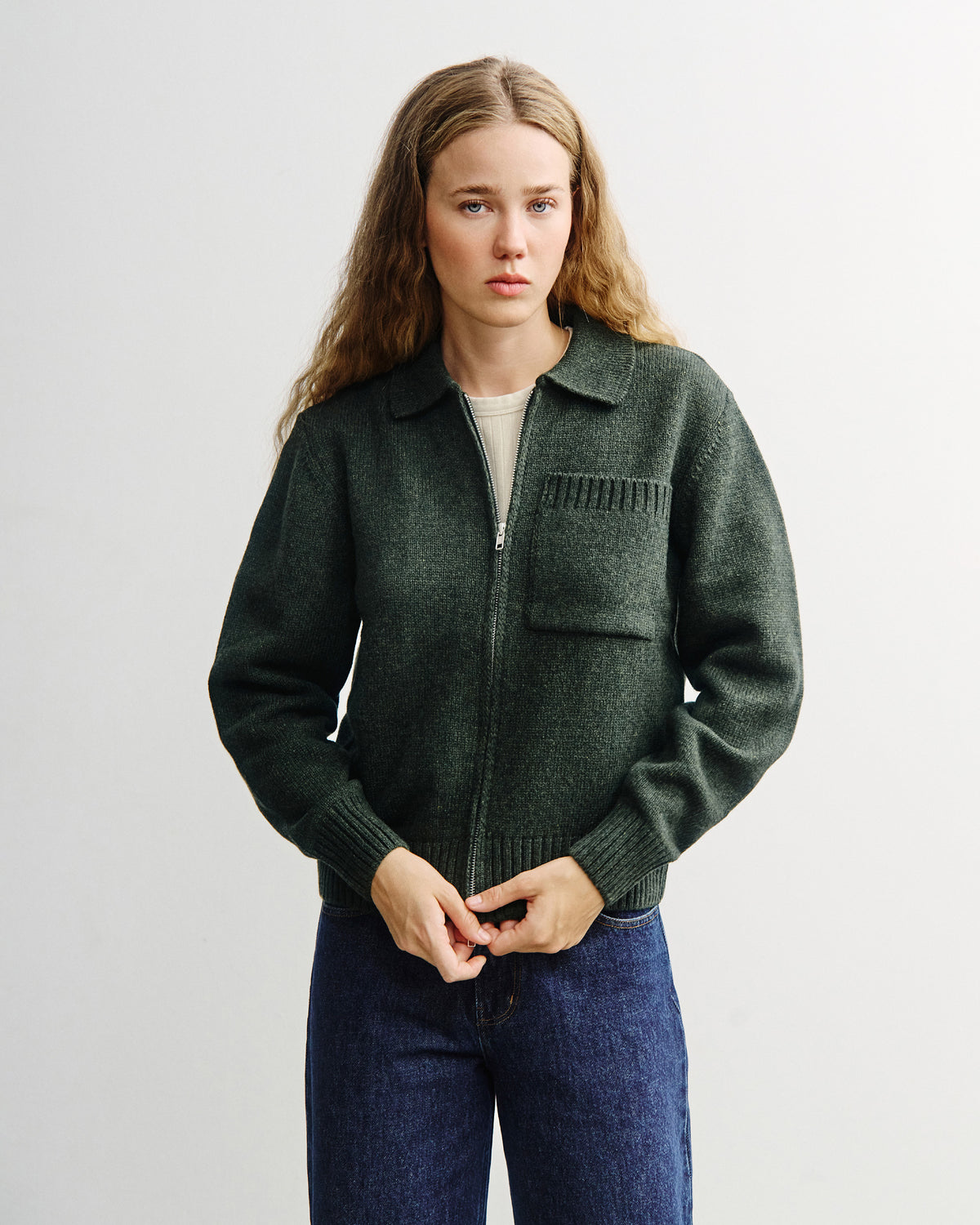 Knit Polo Jip Jacket Green Melange