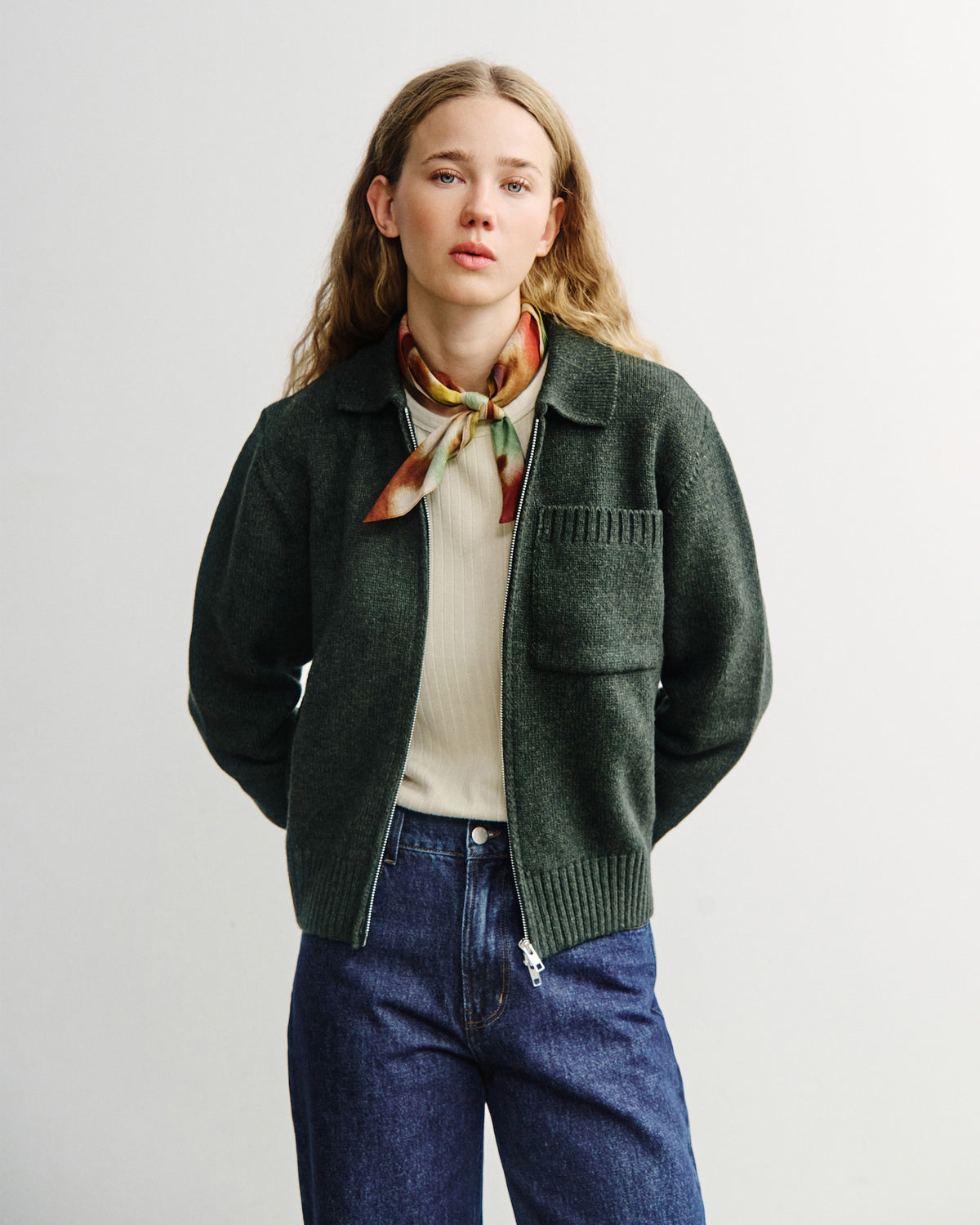 Knit Polo Jip Jacket Green Melange