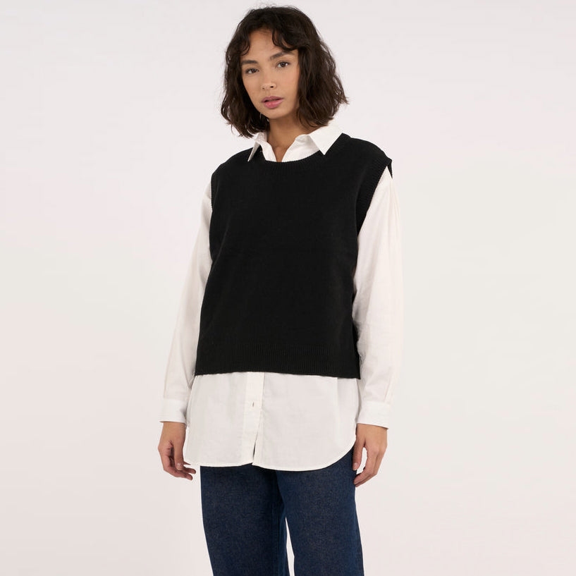 Organic Lambswool Vest Black - KNOWLEDGE COTTON APPAREL