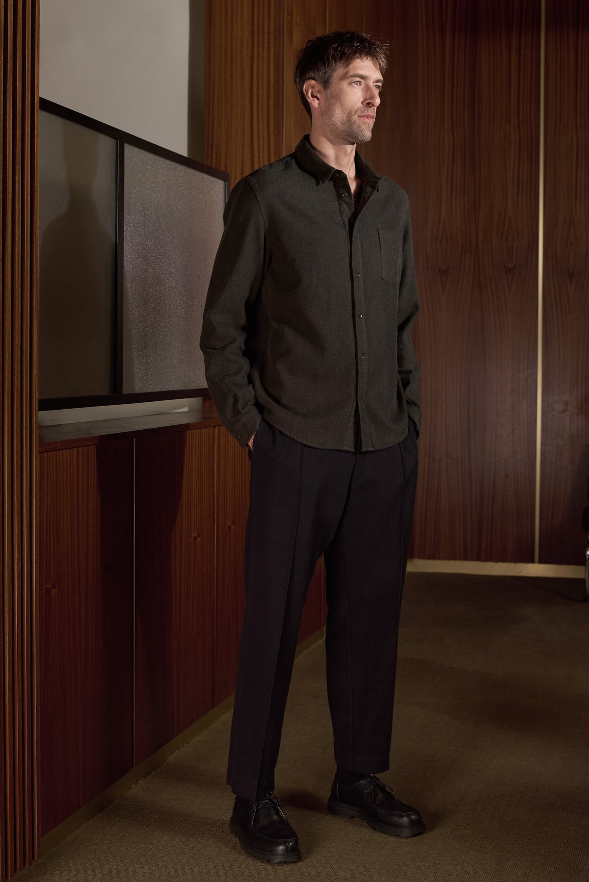 Magnus Wide-leg Flannel Trousers Black