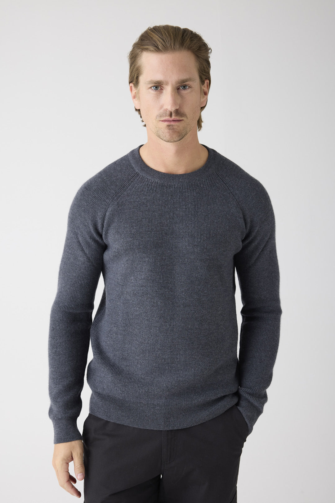 Merino Heavy Wool Crew Neck Dark Grey Melange