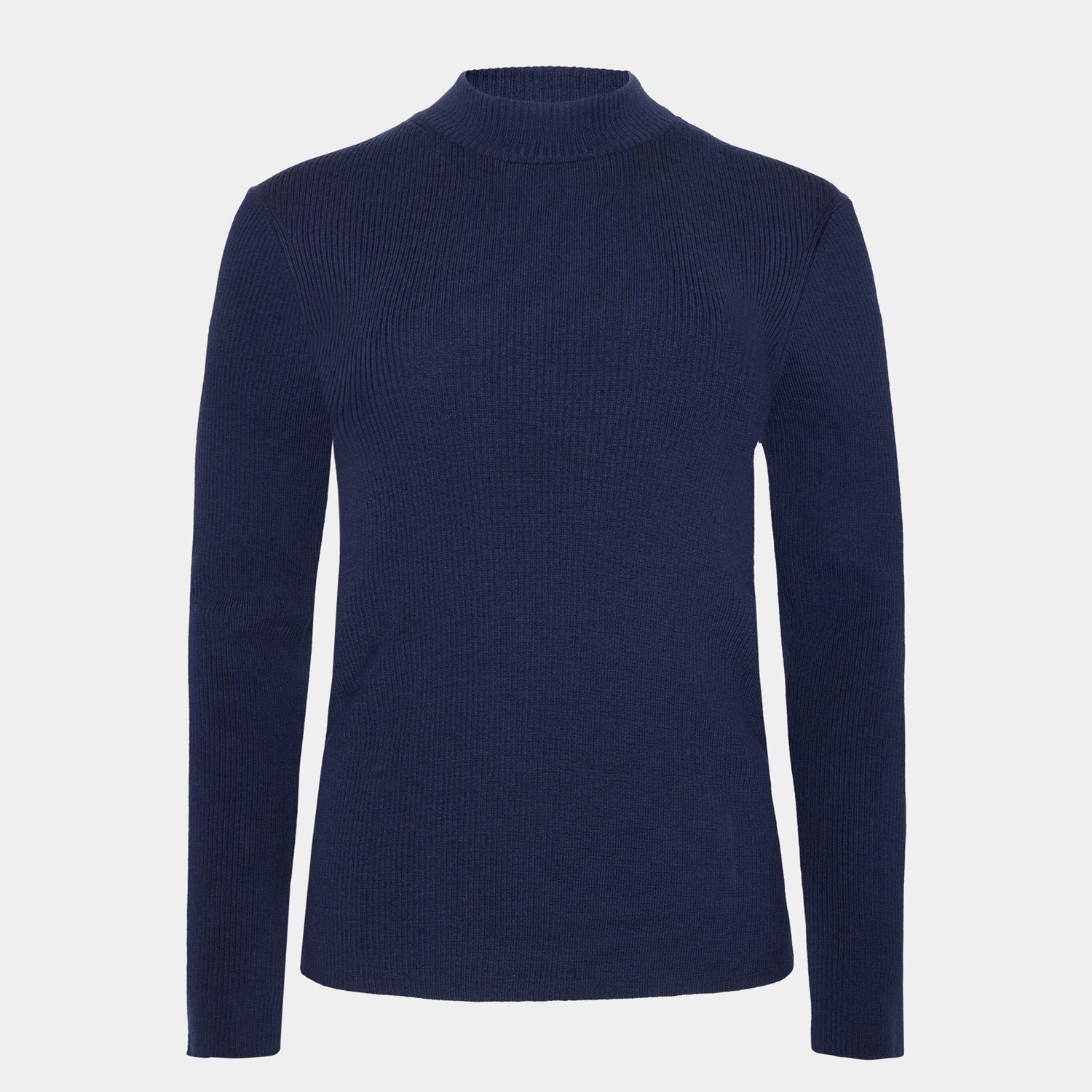 Merino Wool Rib Knit Mock Neck Total Eclipse