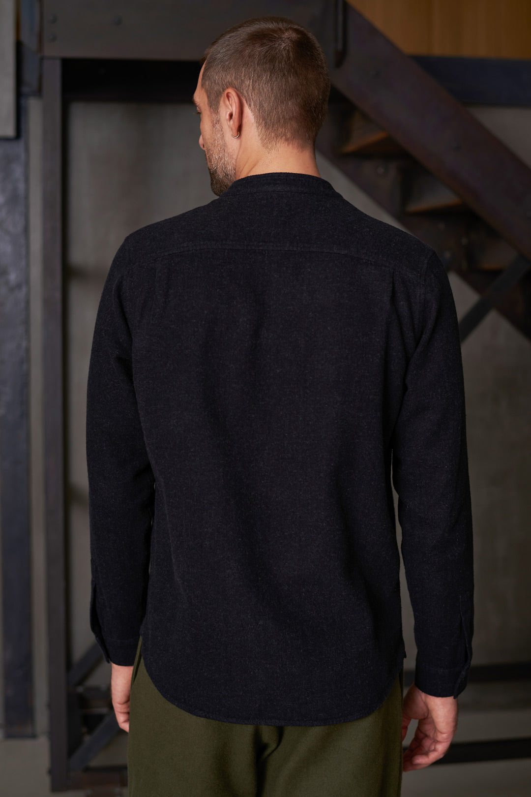Nathan Stand-Up Collar Flannel Shirt Black Melange