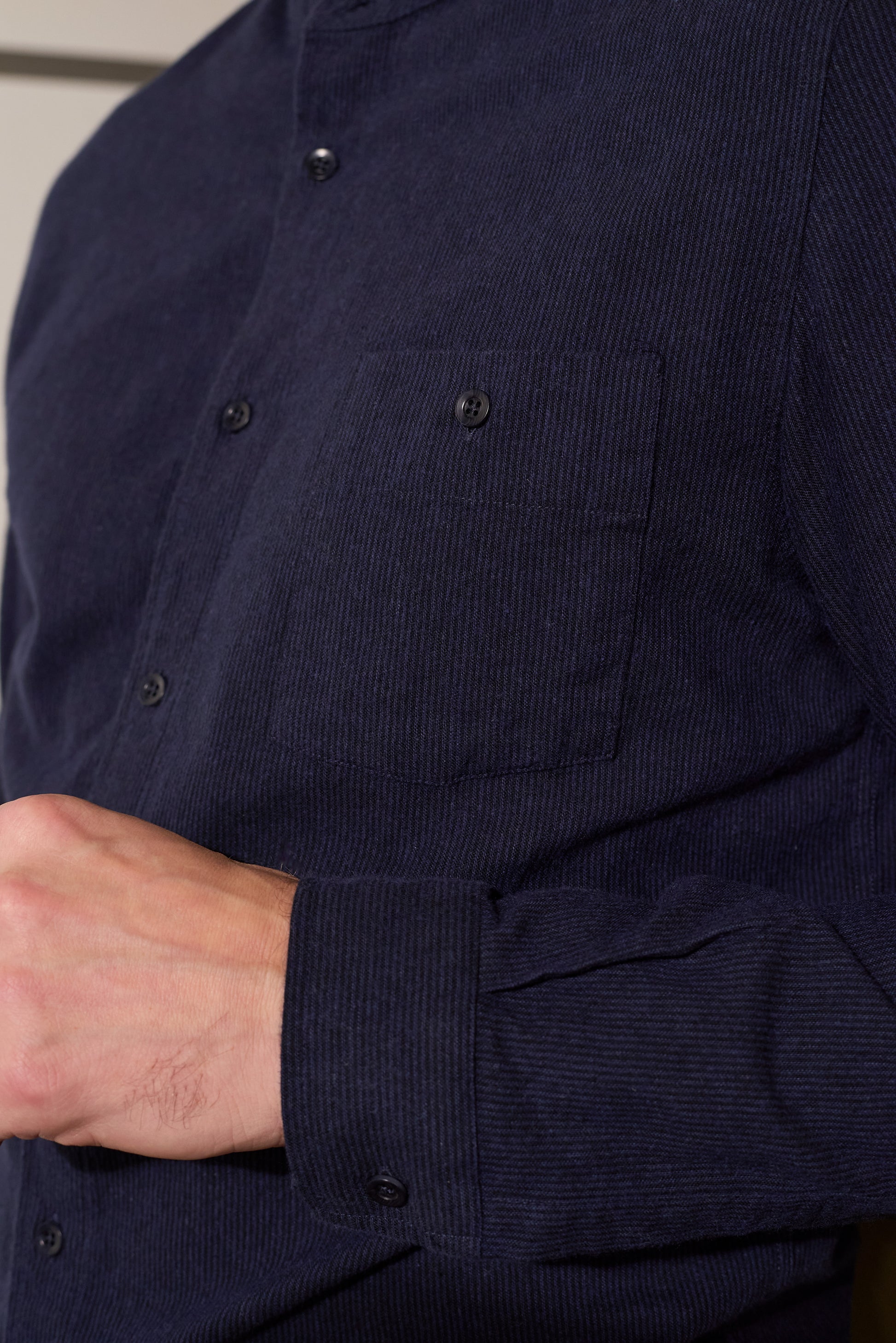Nathan Stand-Up Collar Striped Navy