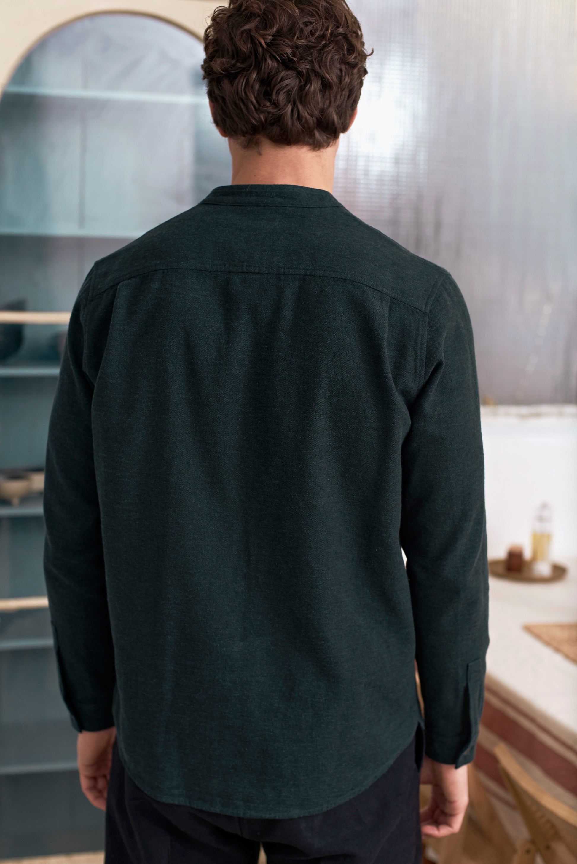 Nathan Stand-Up Collar Flannel Shirt Scot Green