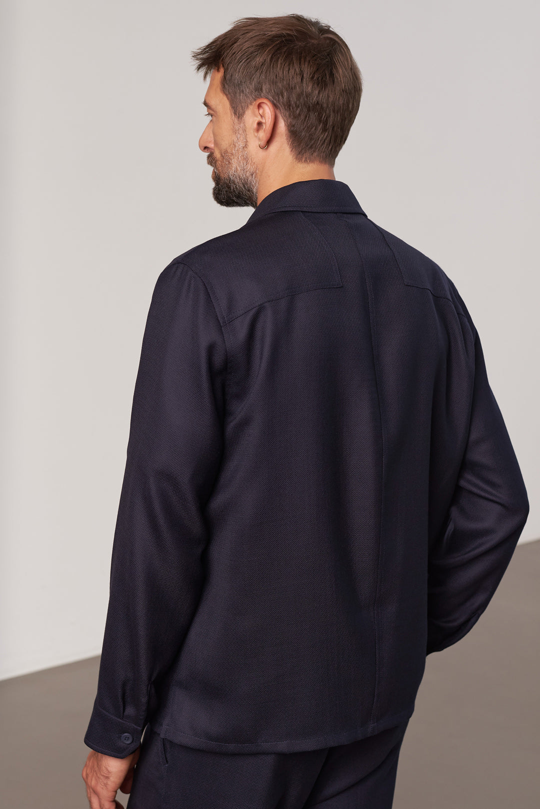 Owe Eco Grid Wool Overshirt Navy
