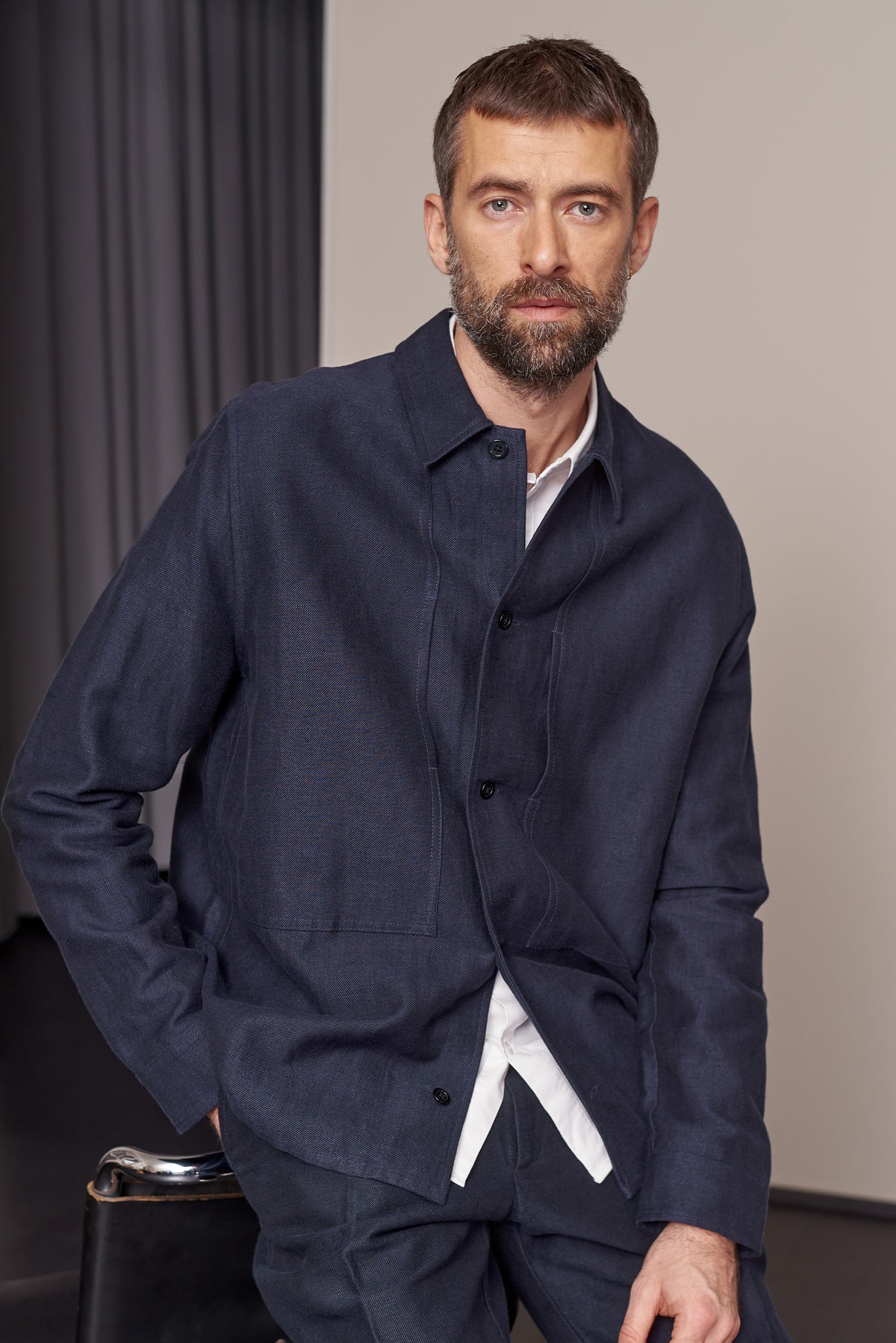 Owe Winter Linen Overshirt Navy