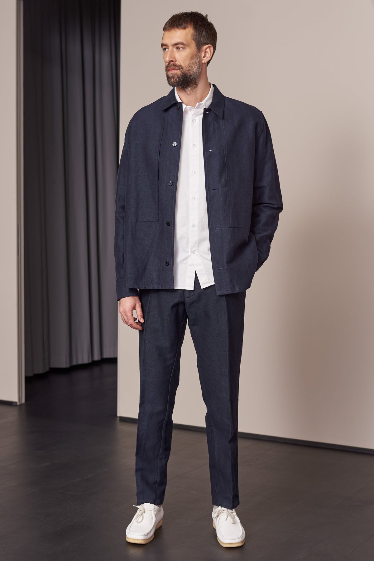 Owe Winter Linen Overshirt Navy