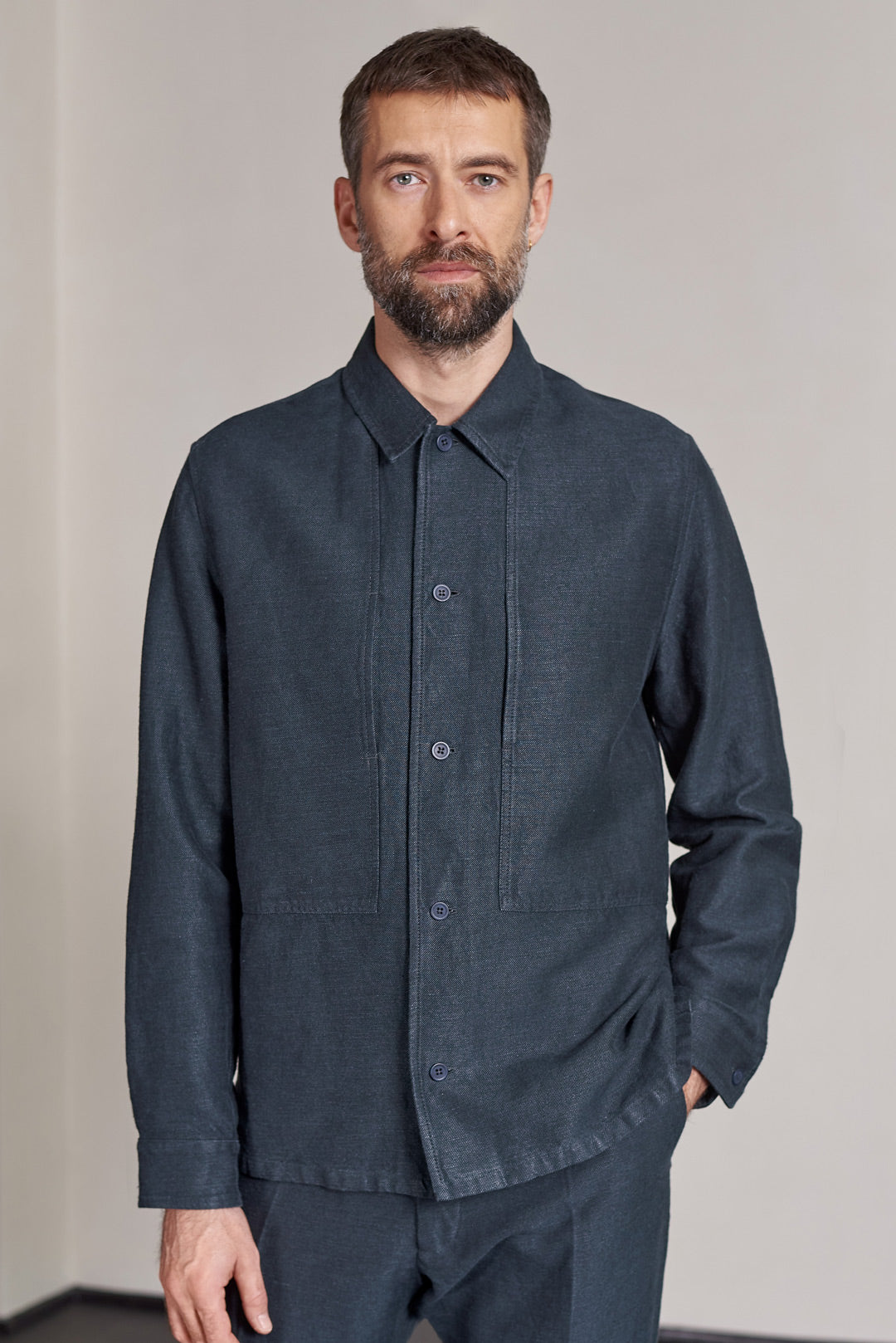 Owe Winter Linen Overshirt Cold Navy