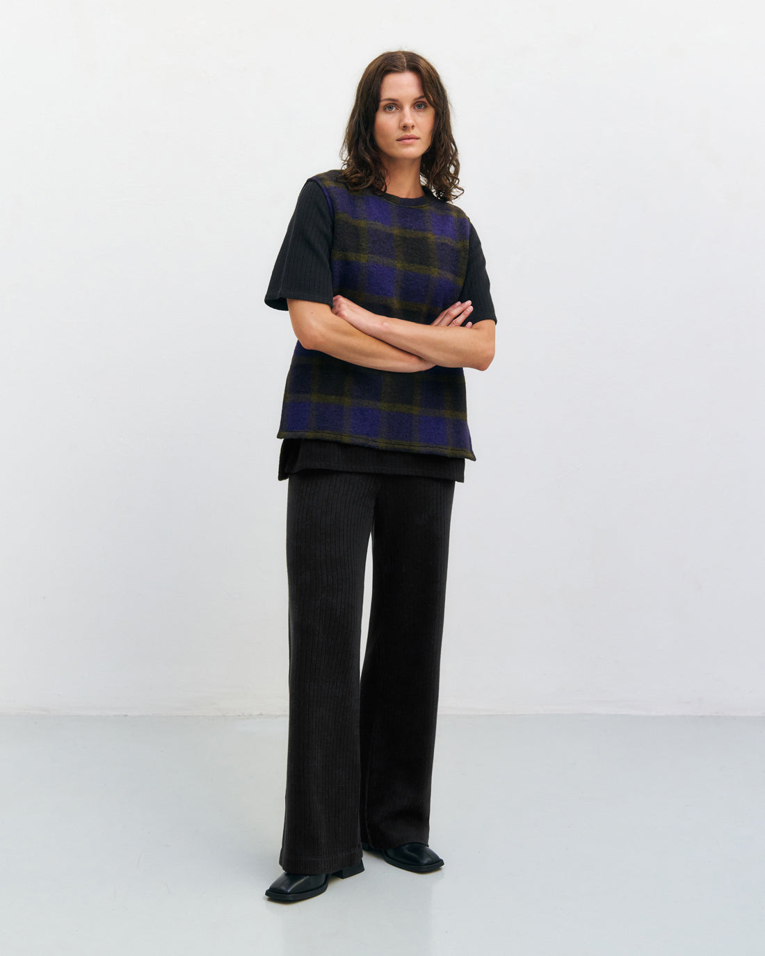 Oversized Vest Purple Checked