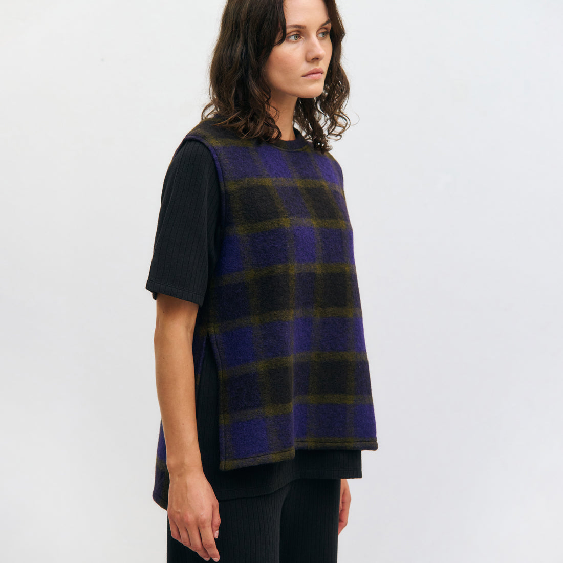 Oversized Vest Purple Checked