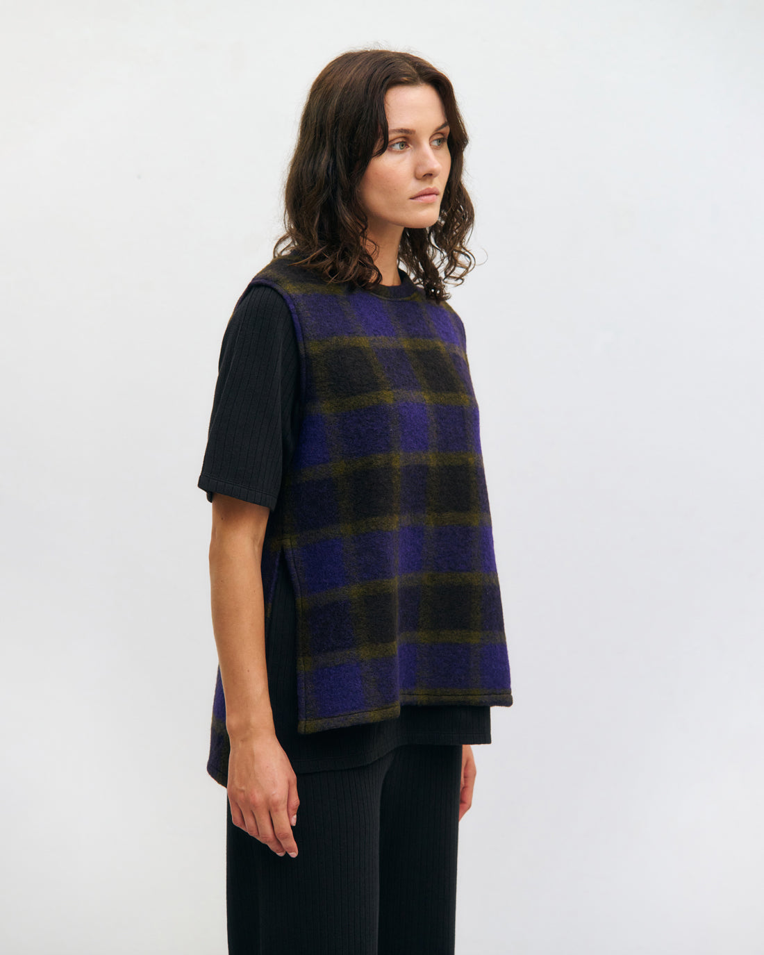 Oversized Vest Purple Checked