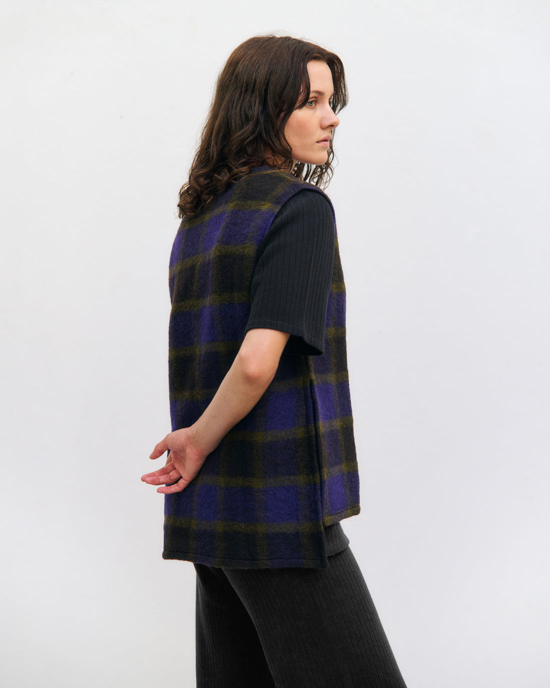 Oversized Vest Purple Checked