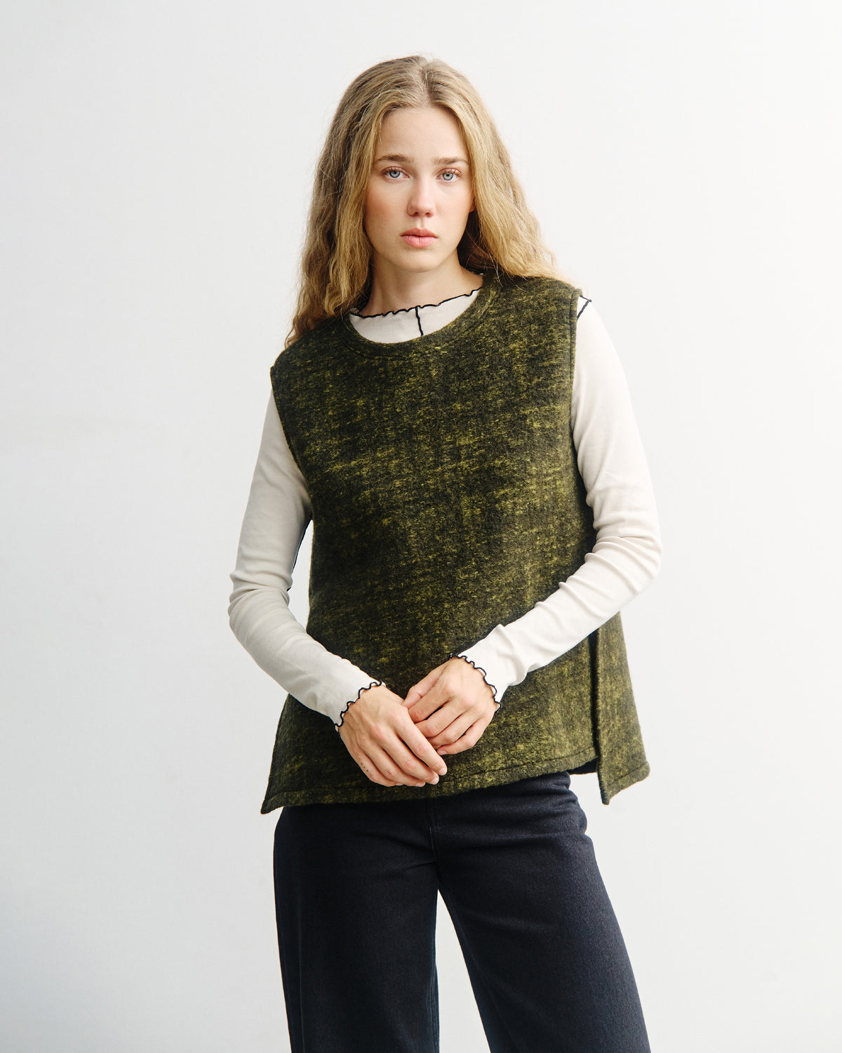 Oversized Organic Wool Vest Green