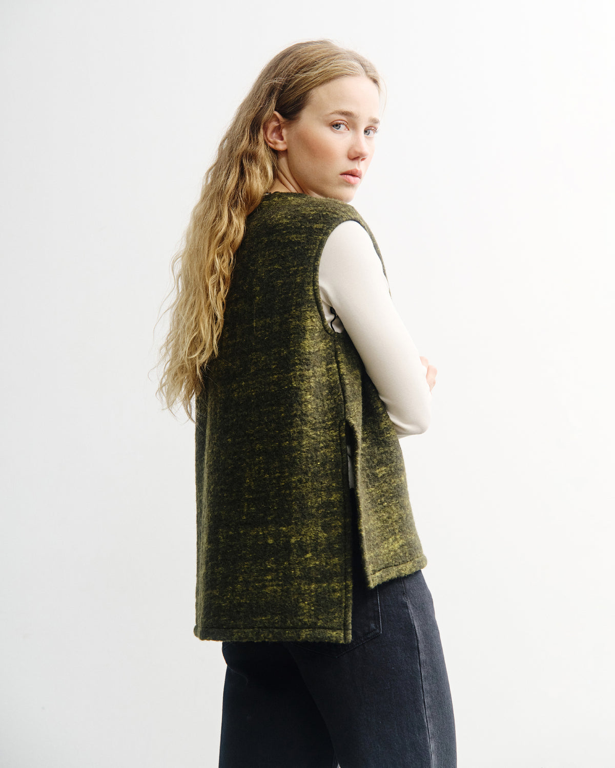 Oversized Organic Wool Vest Green