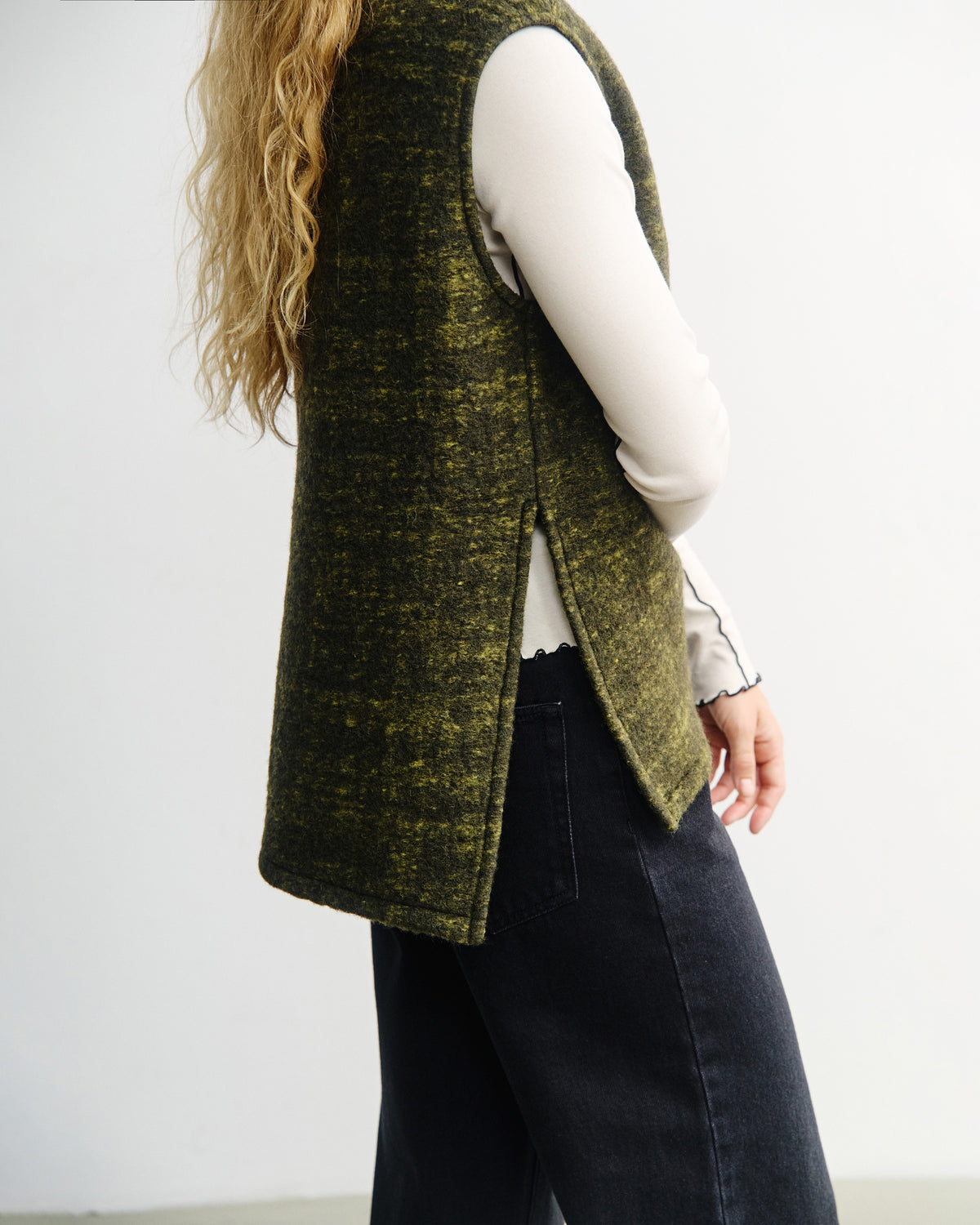 Oversized Organic Wool Vest Green