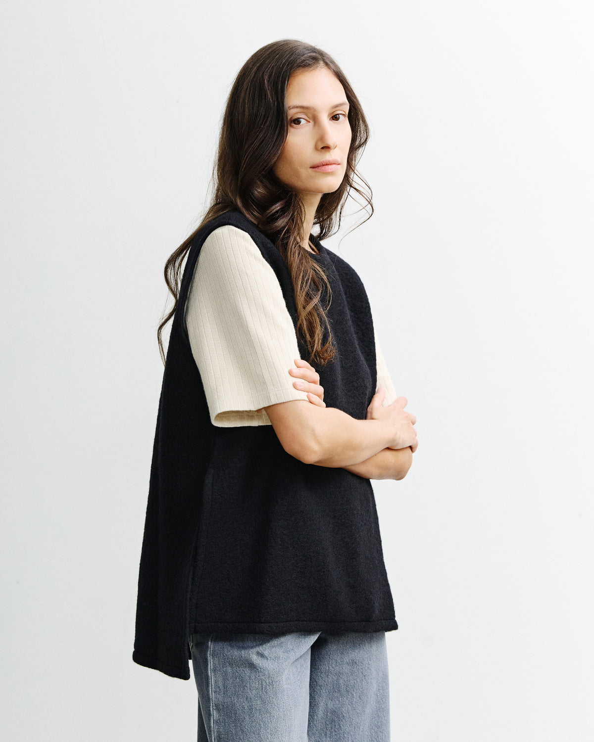Oversized Organic Wool Vest Black